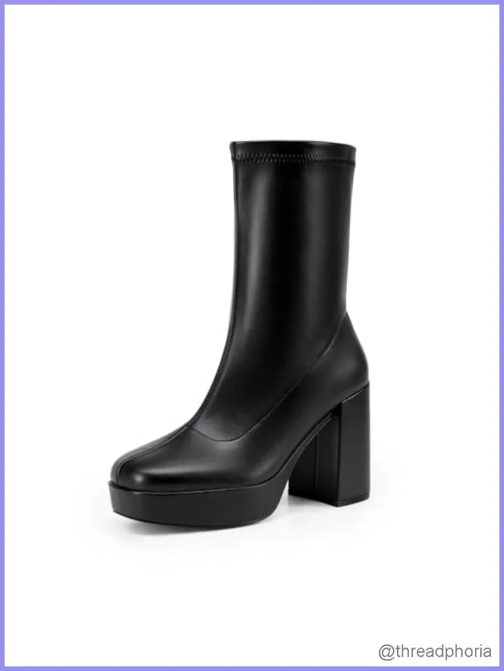 Womens Mid Calf Platform Gogo Boots Square Toe Chunky Heel Faux Leather